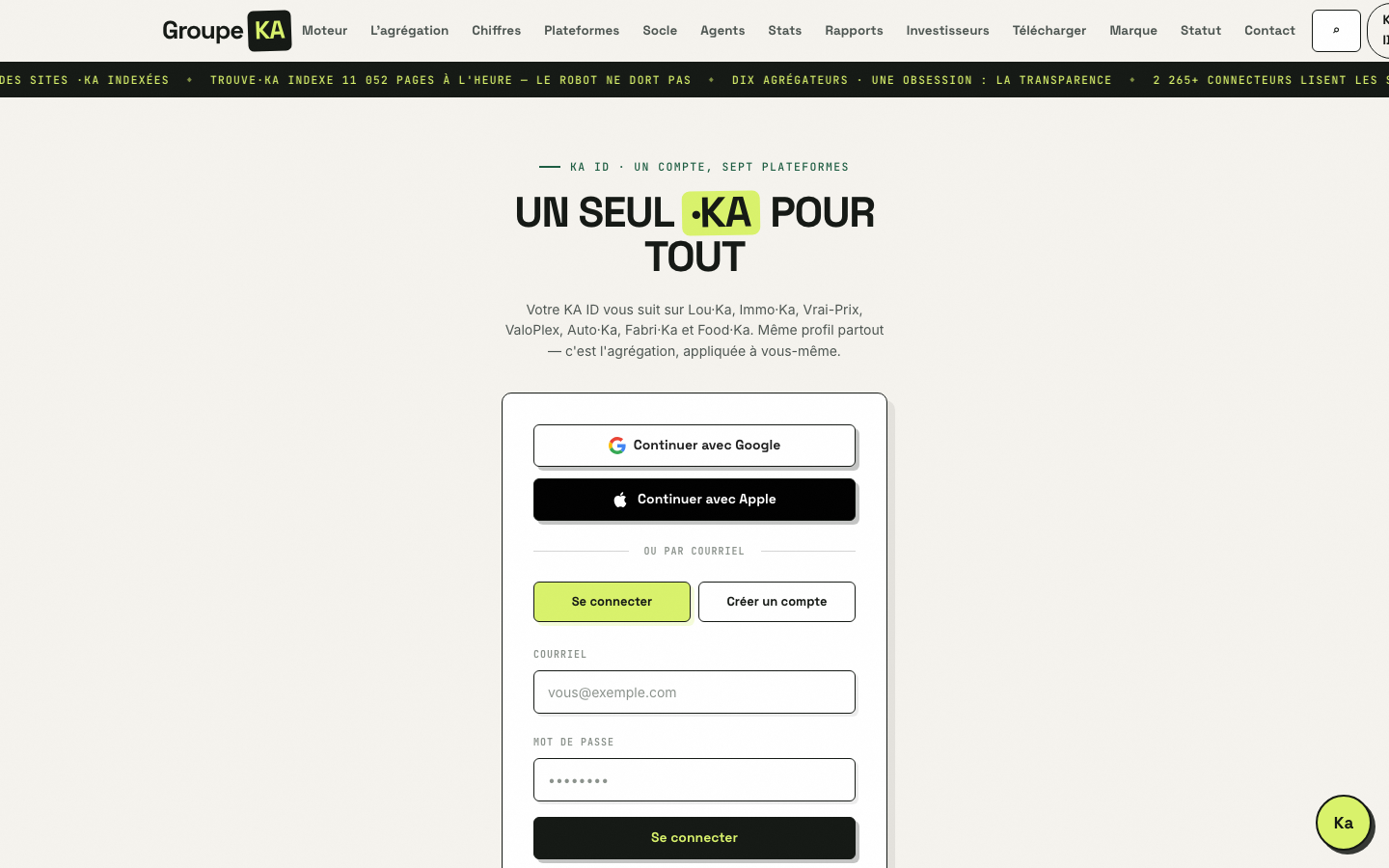 Étape 2 — Créez votre compte KA ID sur /connexion